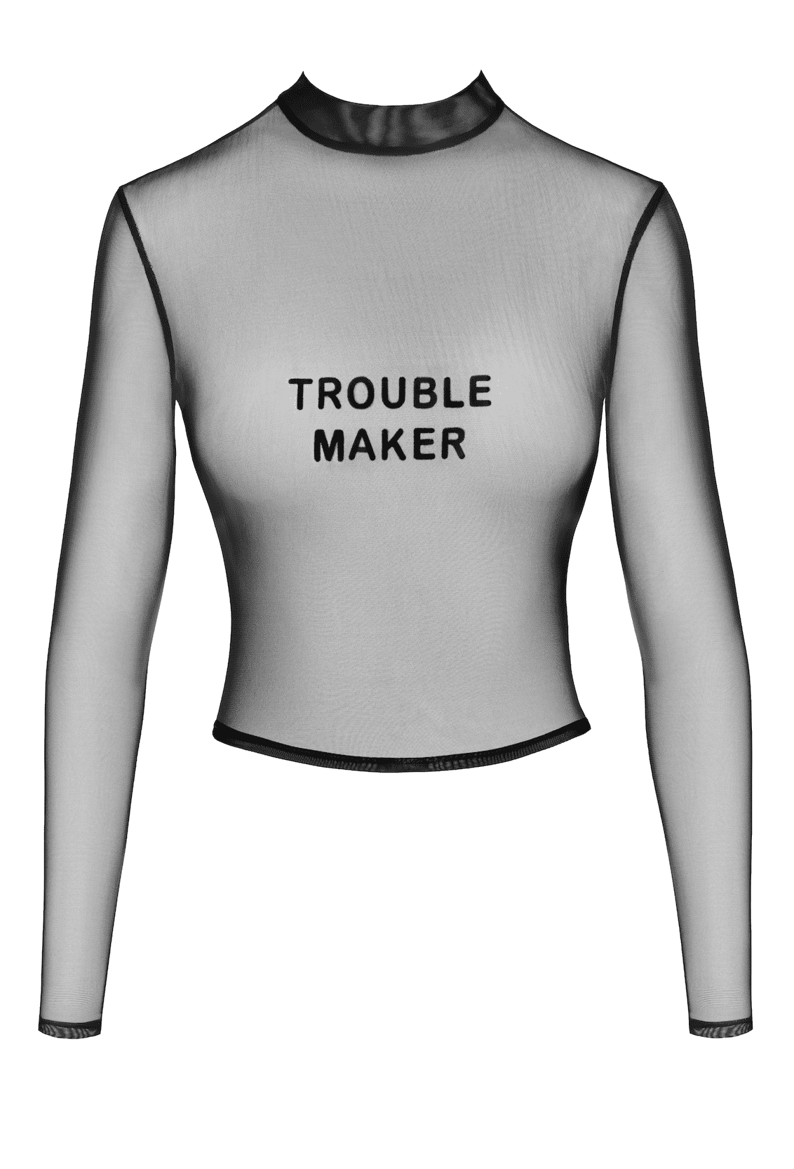 Top court en tulle transparent floqué noir Noir Handmade