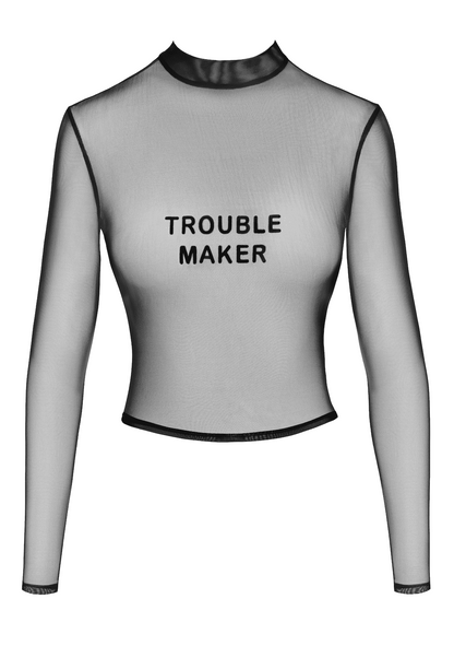 Top court en tulle transparent floqué noir Noir Handmade