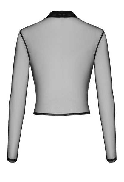 Top court en tulle transparent floqué noir Noir Handmade