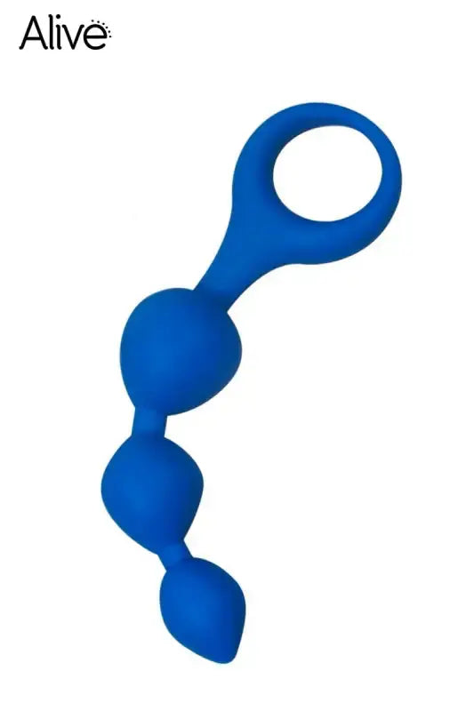 Perles anales en silicone bleu avec boucle de doigt. Plug anal ou chapelet