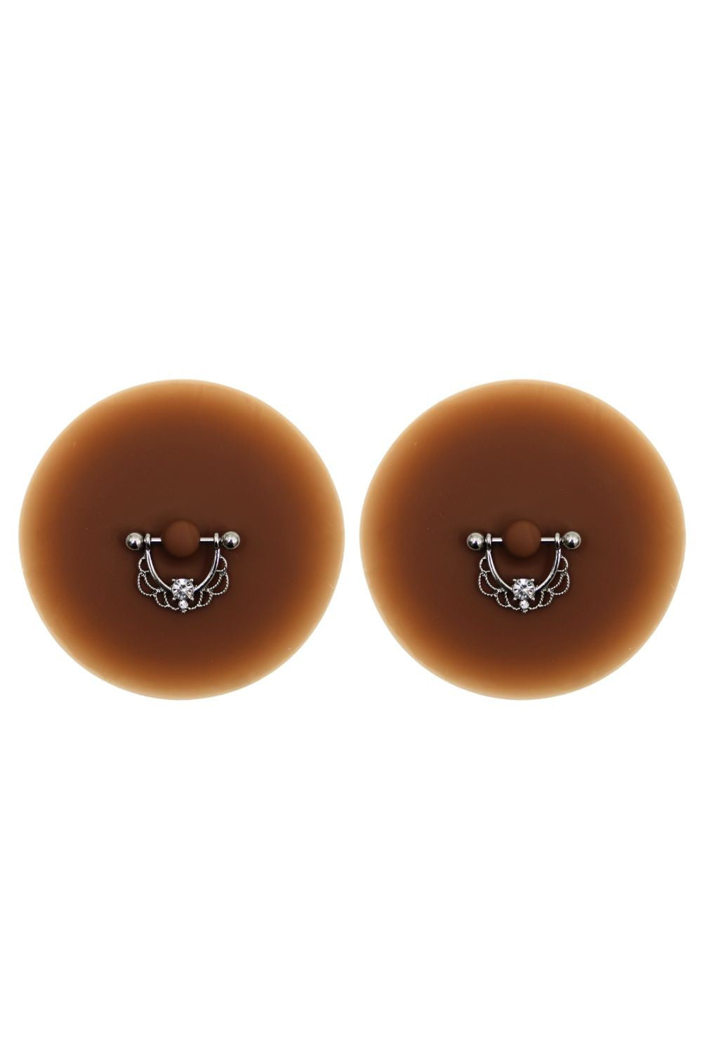 Paire de cache-tétons piercing barre demi-anneau faux diamant peau foncée · Be Lily Accessories