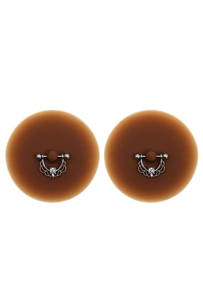 Paire de cache-tétons piercing barre demi-anneau faux diamant peau foncée · Be Lily Accessories