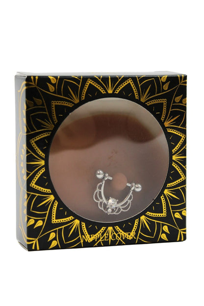 Paire de cache-tétons piercing barre demi-anneau faux diamant peau foncée · Be Lily Accessories · vue 3