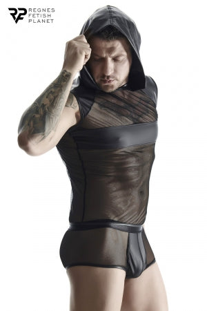 T-shirt à capuche wetlook et mesh · Regnes