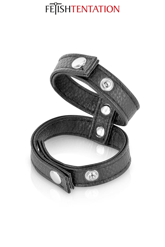 Double cockring ajustable en simili cuir noir Fetish Tentation