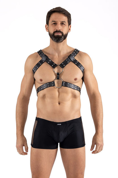 Harnais homme simili cuir avec sangles reliées par de larges anneaux · Look Me