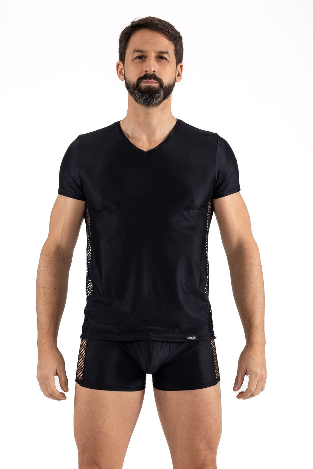 T-shirt homme noir opaque côtés en résille brodée Daring Look Me