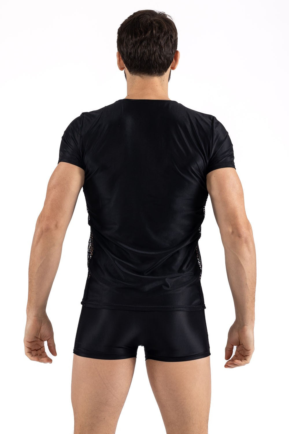 T-shirt homme noir opaque côtés en résille brodée Daring Look Me