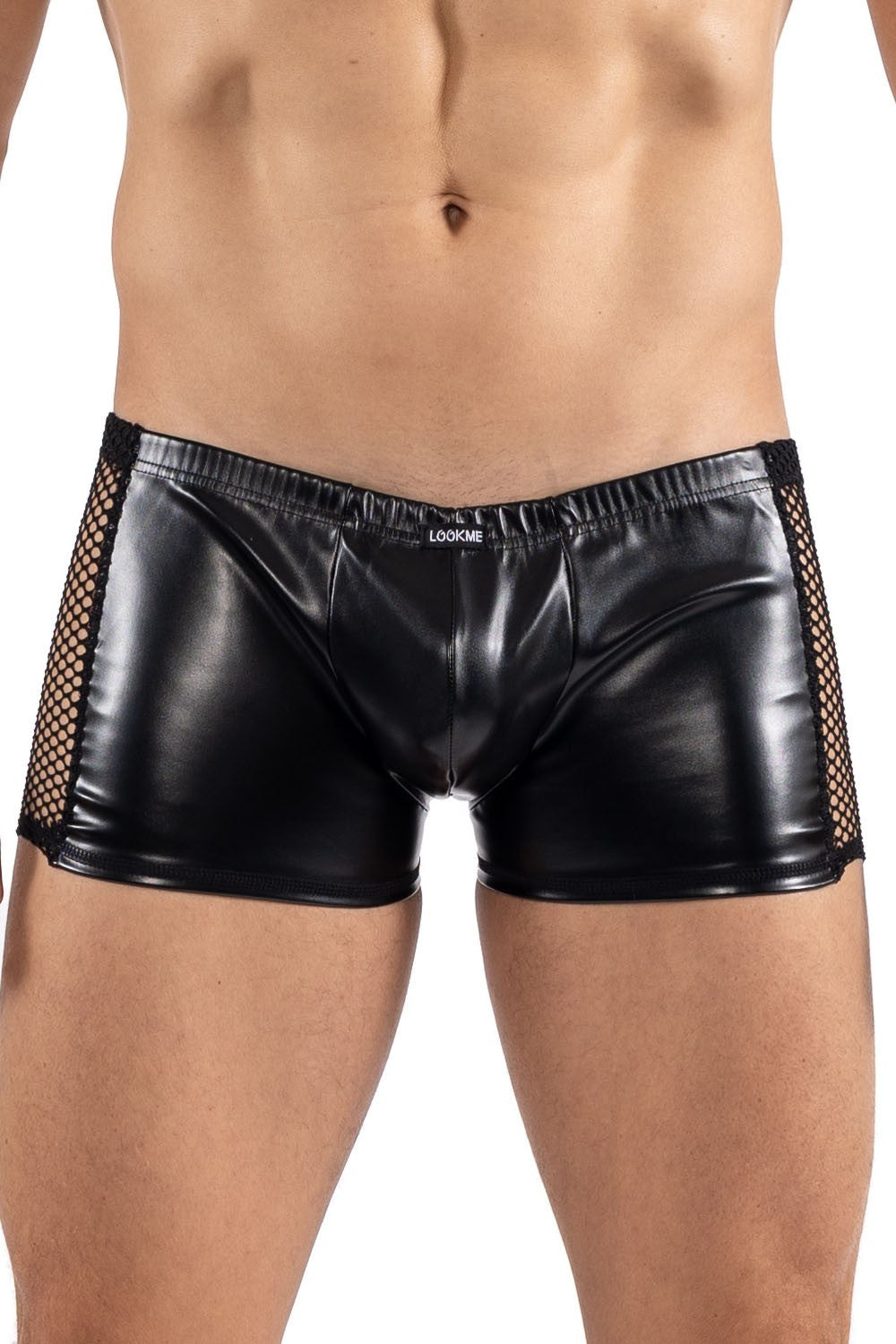 Boxer aspect simili cuir côtés résille Black Desire noir Look Me