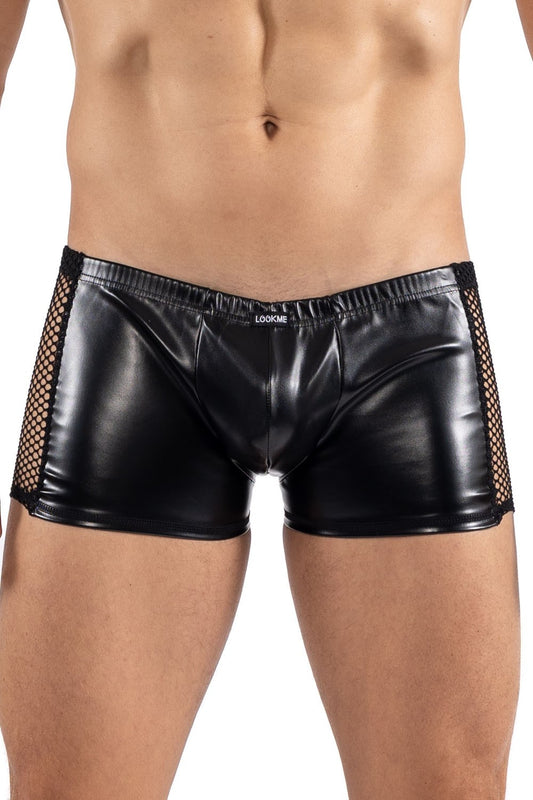 Boxer aspect simili cuir côtés résille Black Desire noir Look Me