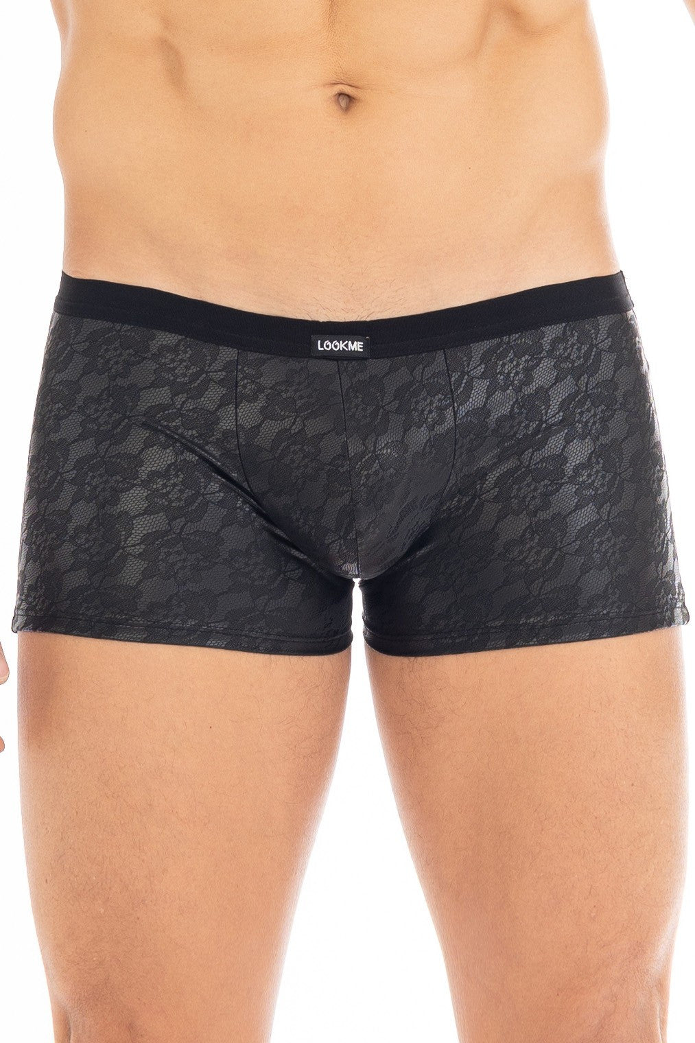 Boxer en simili cuir impression dentelle Pleasure noir Look Me