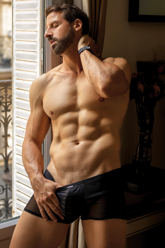 Boxer échancré rayé opaque et transparent noir Look Me