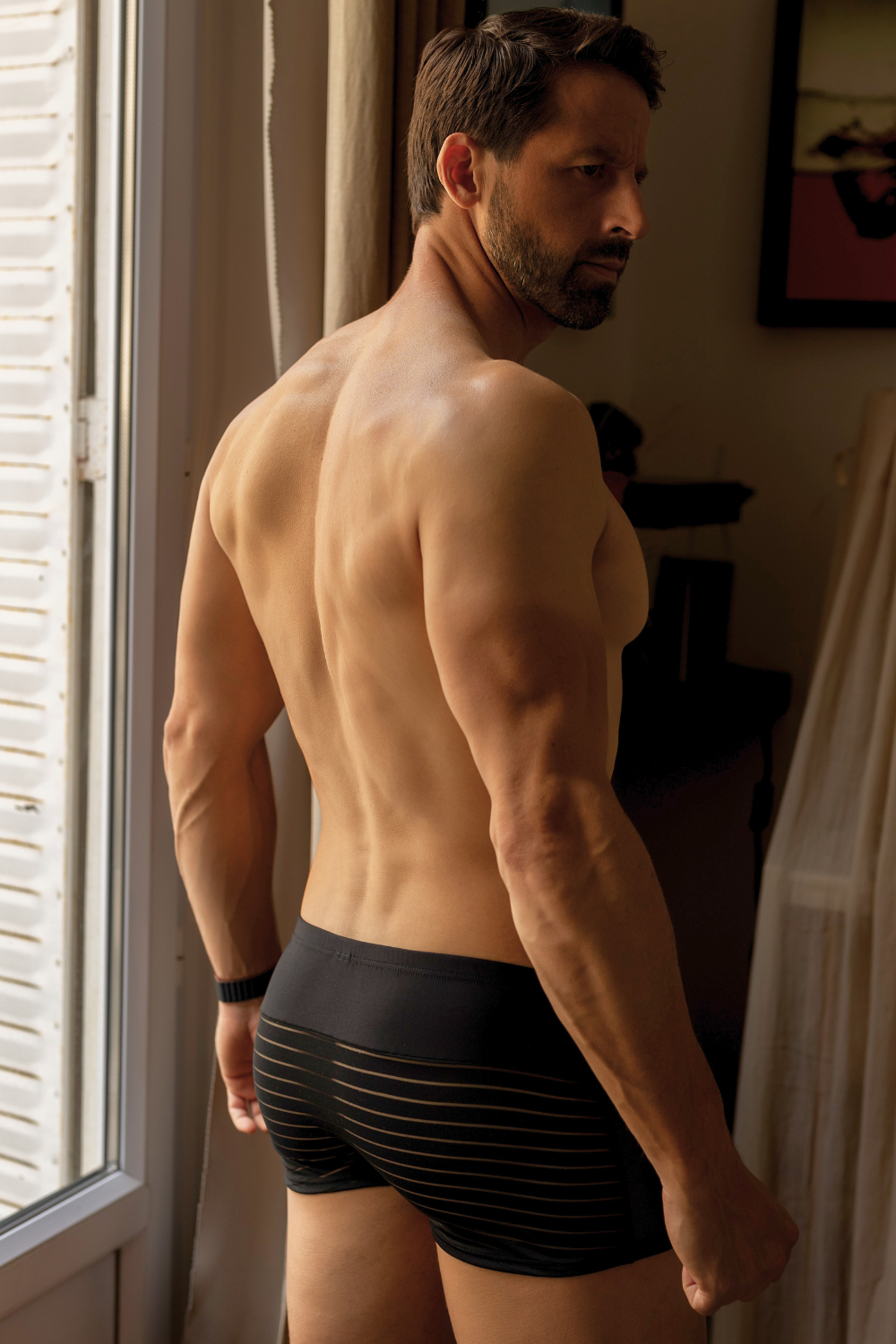 Boxer échancré rayé opaque et transparent noir Look Me