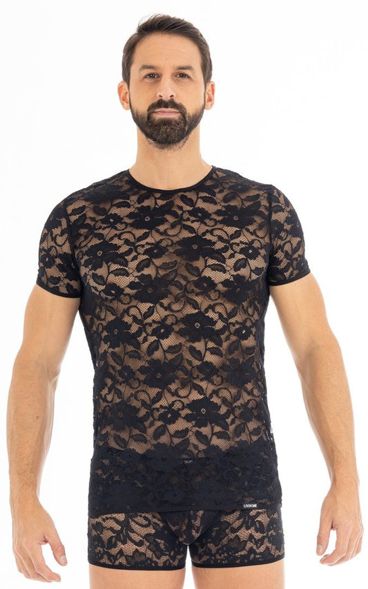 T-shirt homme en dentelle Sensuality noir Look Me