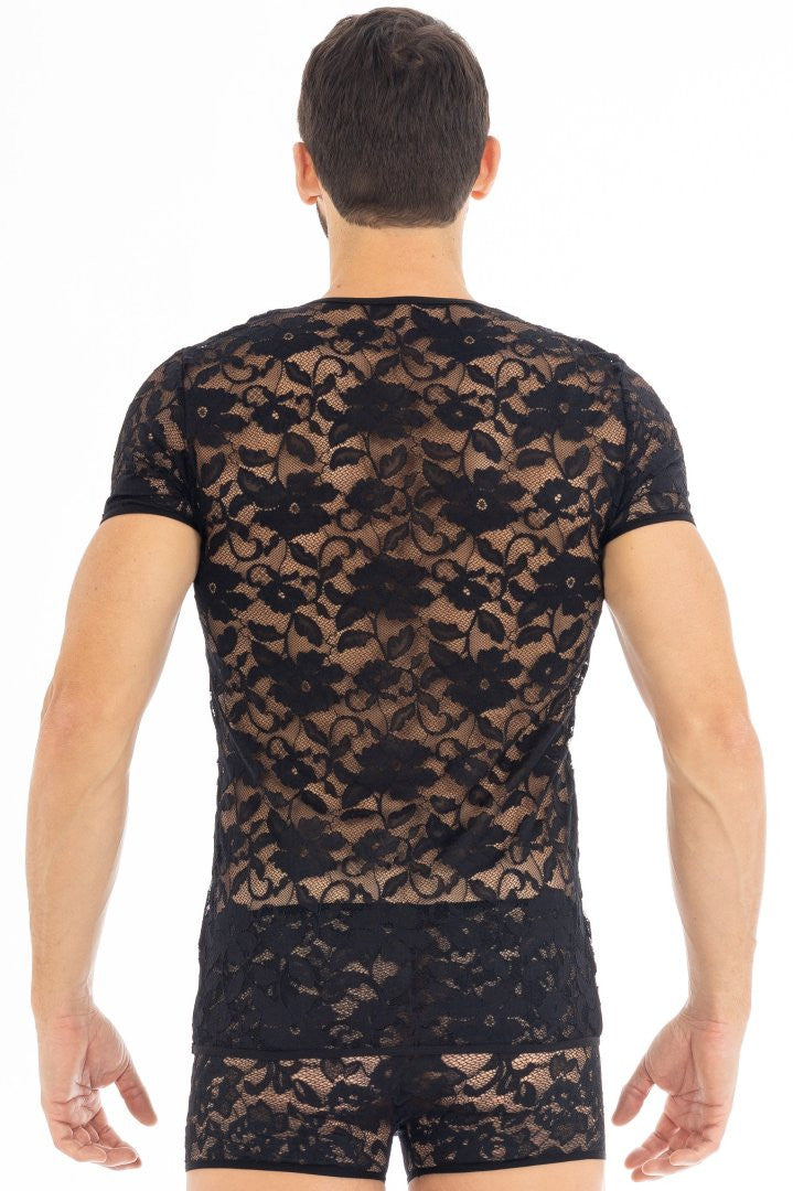 T-shirt homme en dentelle Sensuality noir Look Me