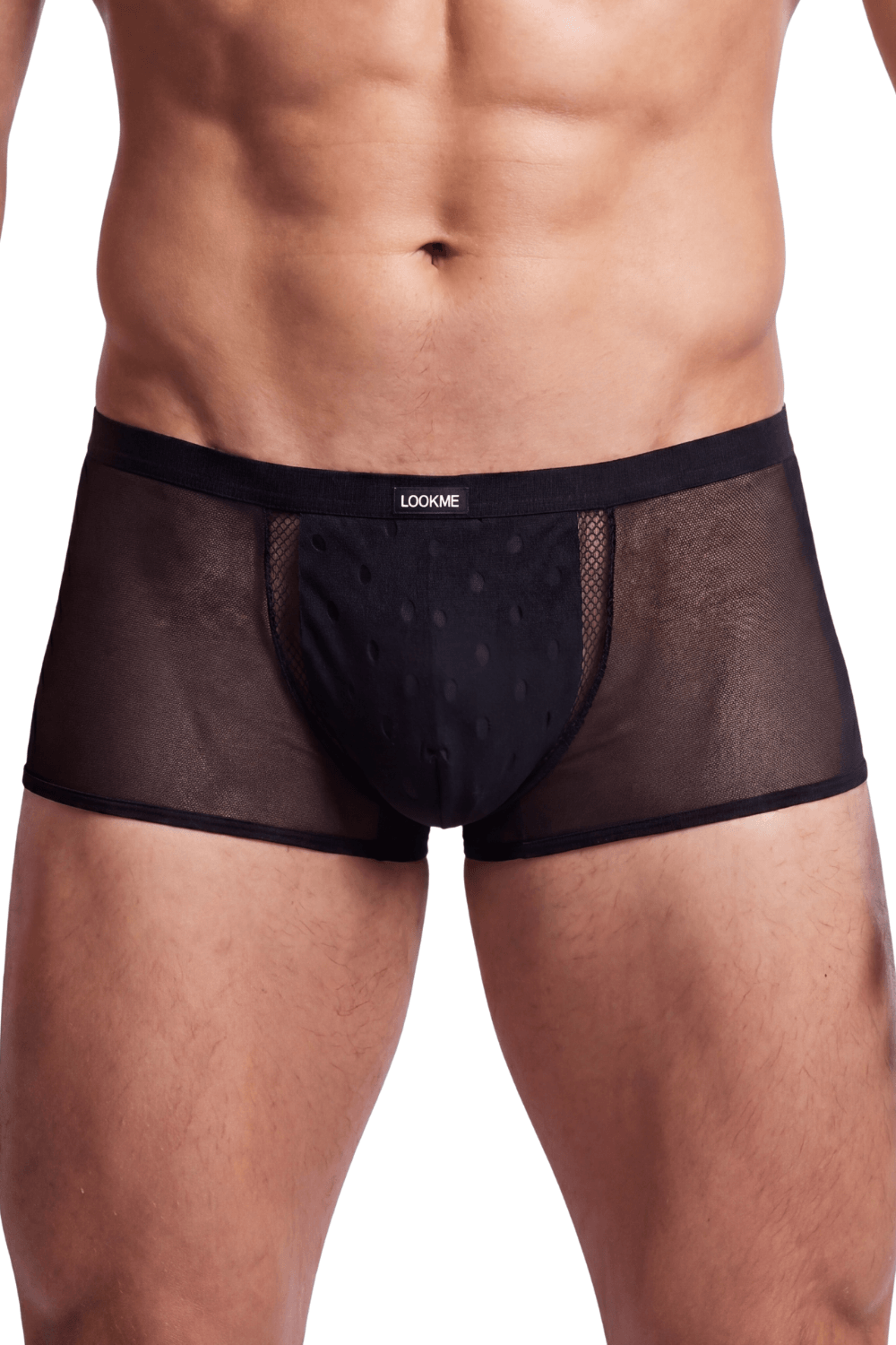 Boxer taille basse à pois et résille noir Look Me