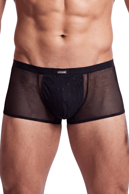 Boxer taille basse à pois et résille noir Look Me