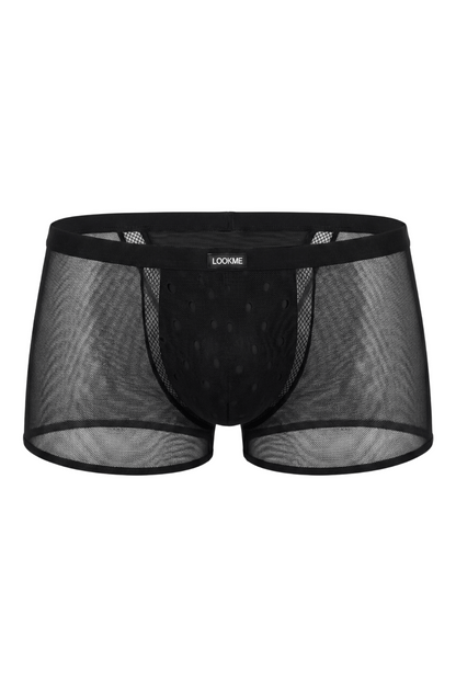 Boxer taille basse à pois et résille noir Look Me