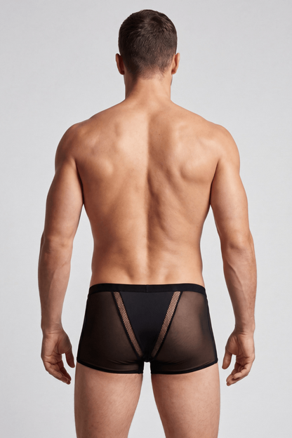 Boxer taille basse à pois et résille noir Look Me