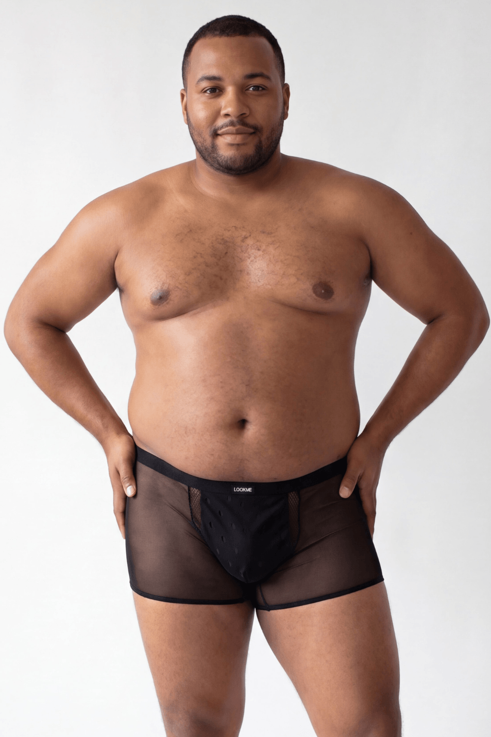 Boxer taille basse à pois et résille noir Look Me