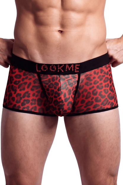 Boxer en résille transparente léopard rouge Look Me