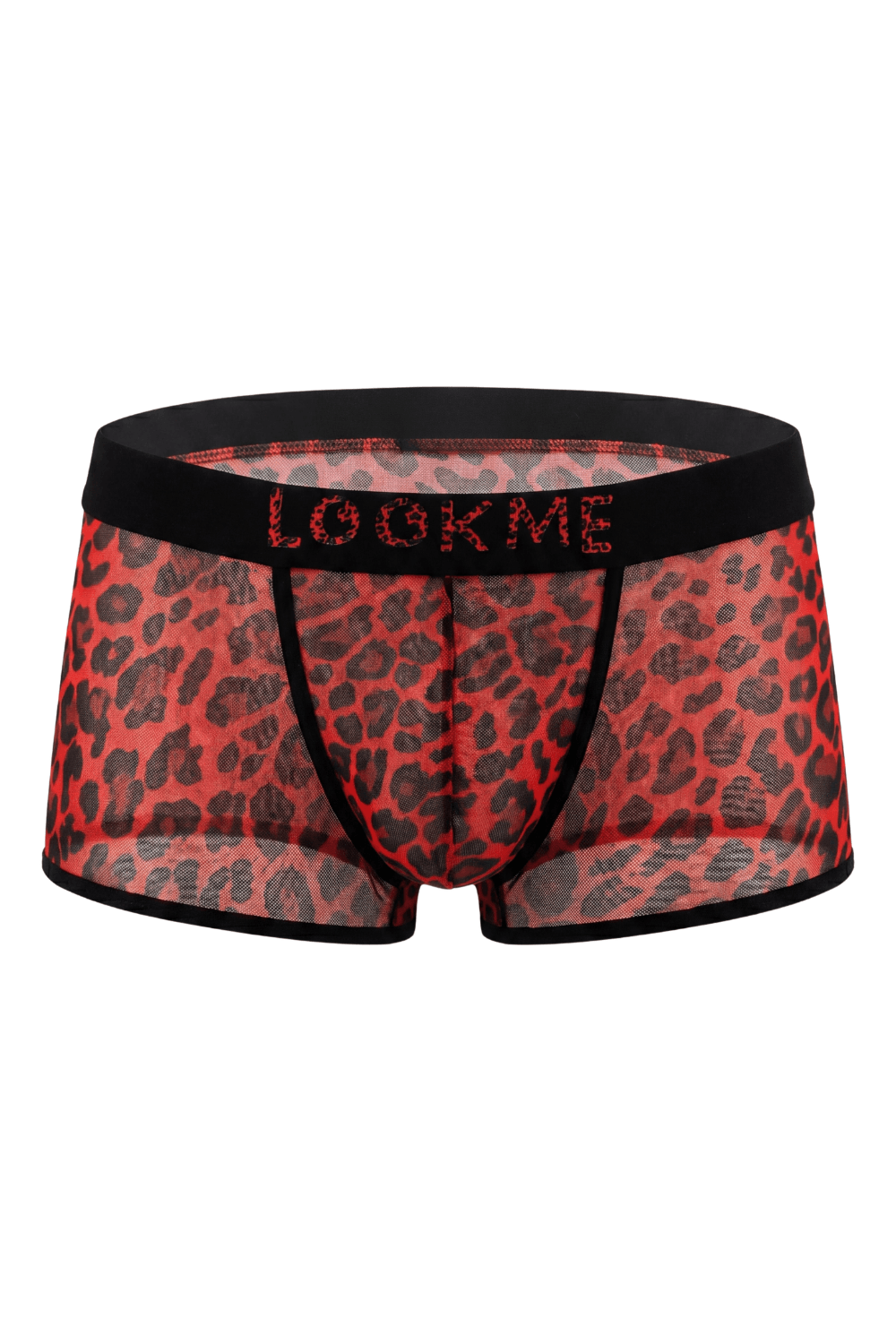Boxer en résille transparente léopard rouge Look Me