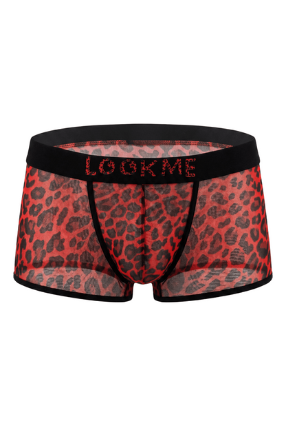 Boxer en résille transparente léopard rouge Look Me