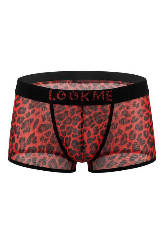 Boxer en résille transparente léopard rouge Look Me