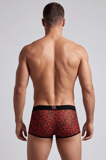 Boxer en résille transparente léopard rouge Look Me