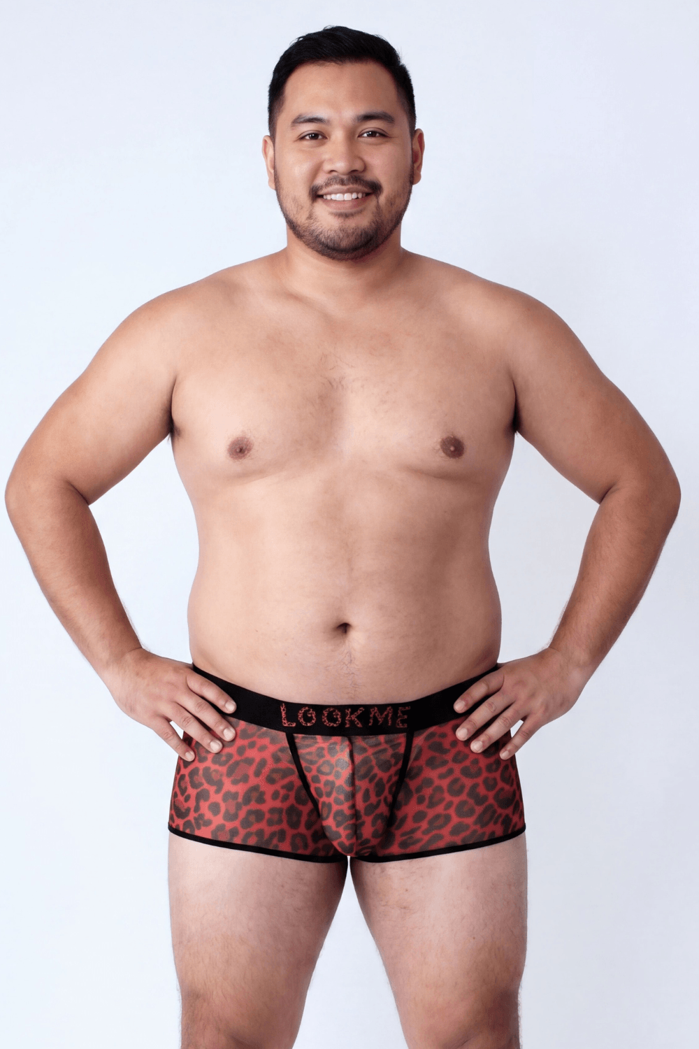 Boxer en résille transparente léopard rouge Look Me