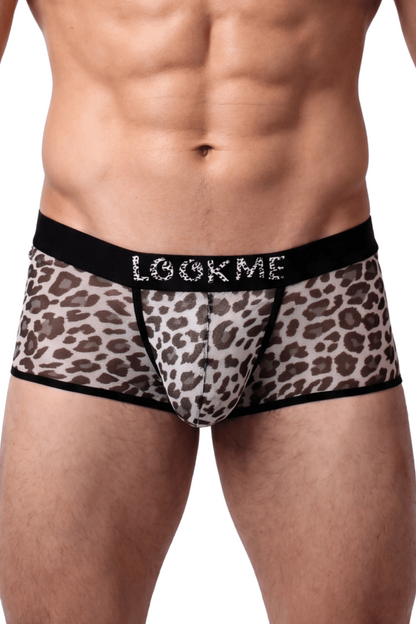 Boxer en résille transparente léopard gris Look Me