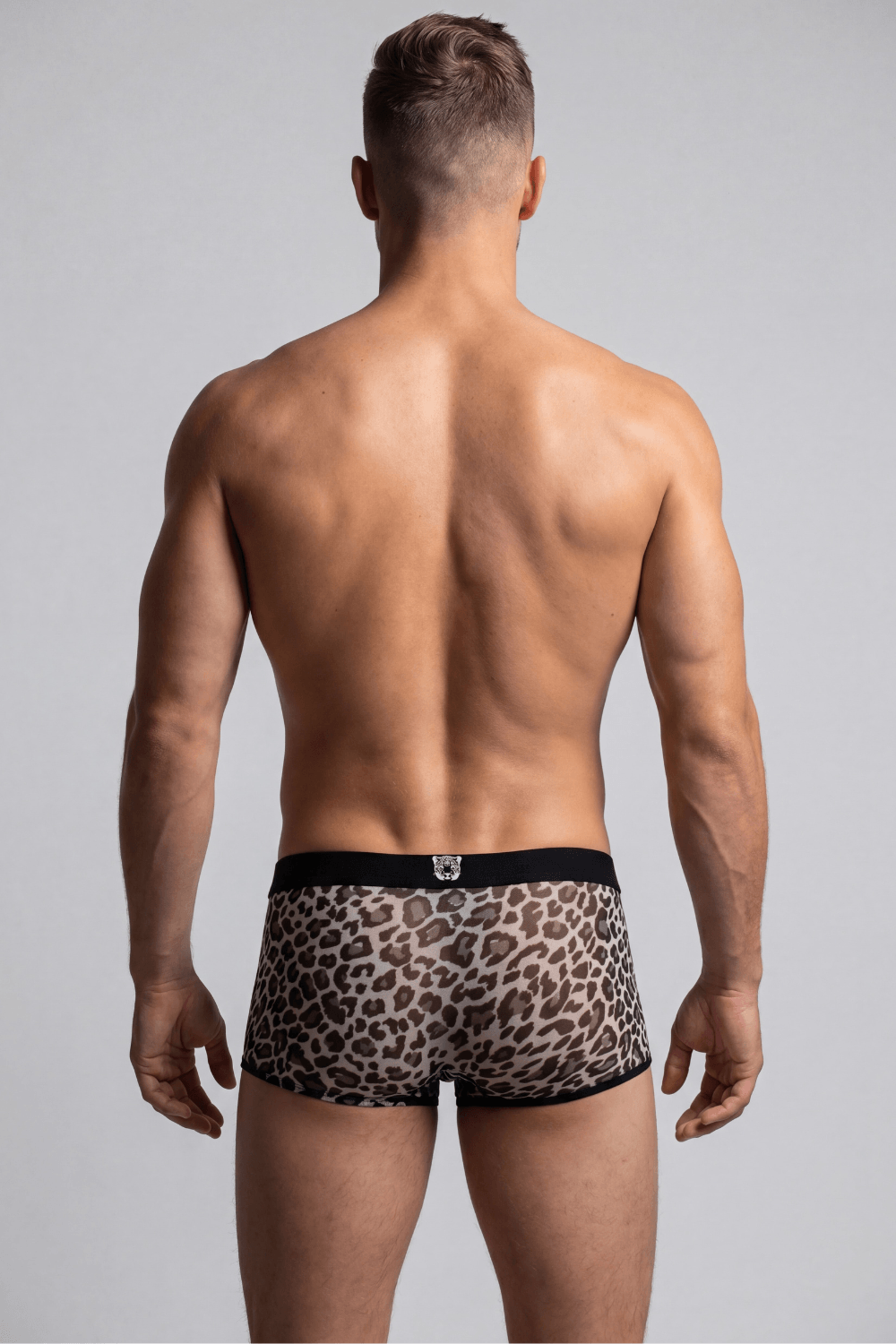 Boxer en résille transparente léopard gris Look Me