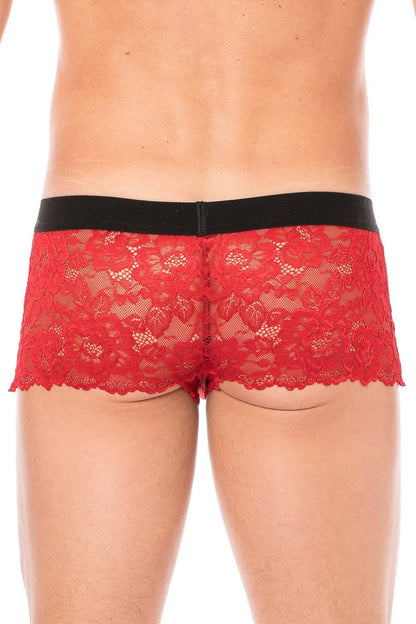 Boxer en dentelle fine florale Lace rouge Look Me