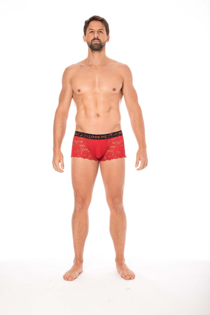 Boxer en dentelle fine florale Lace rouge Look Me