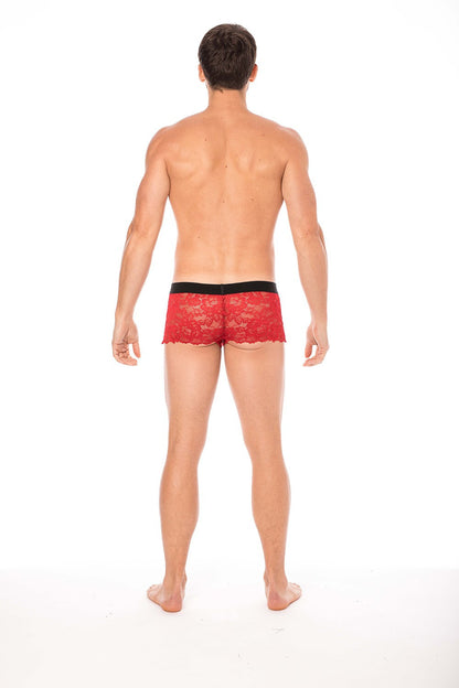 Boxer en dentelle fine florale Lace rouge Look Me