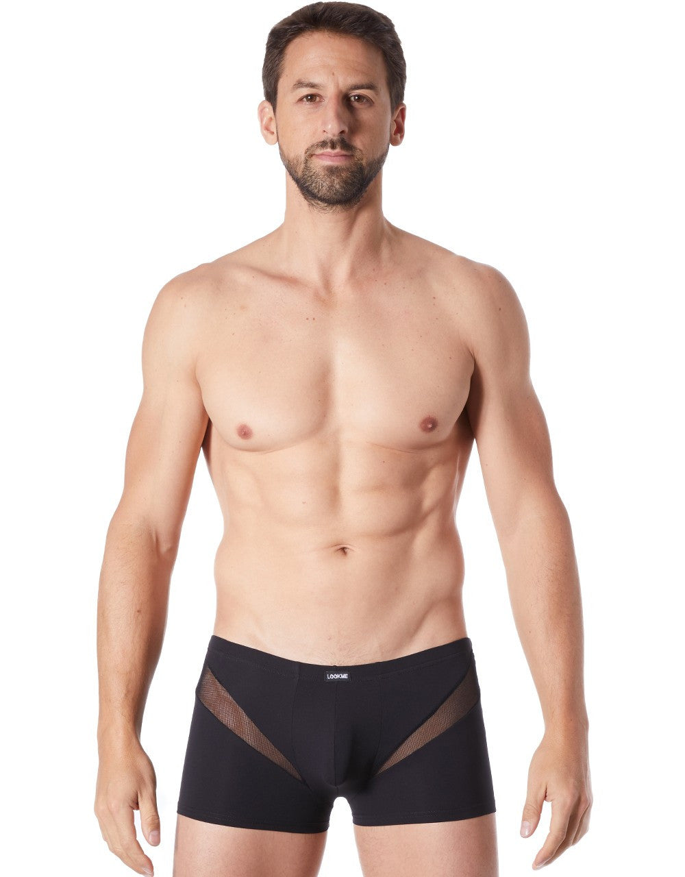 Boxer homme bandes en V fine résille noir Look Me