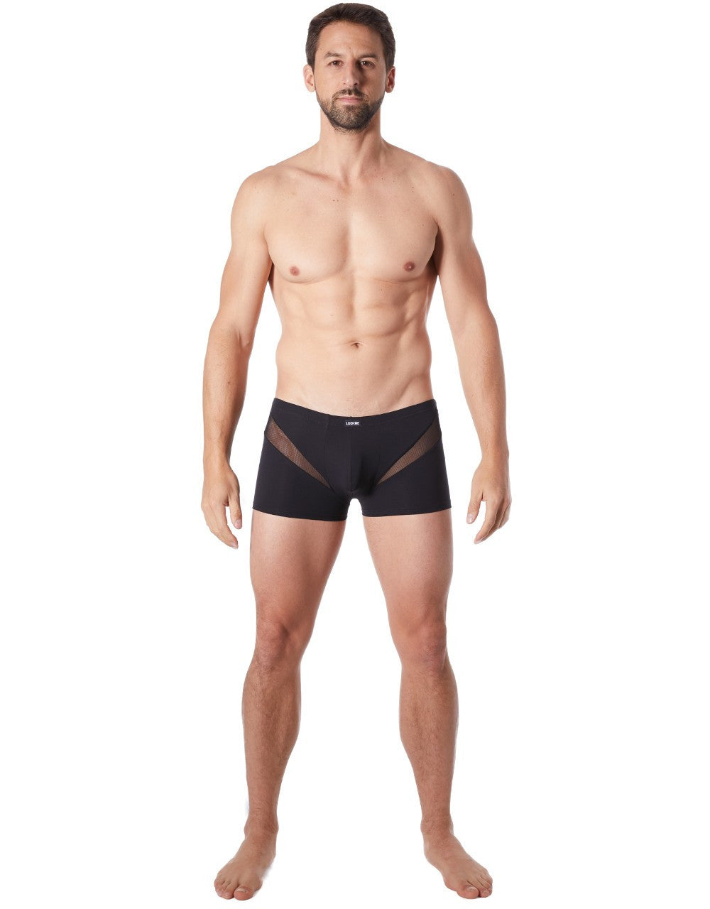 Boxer homme bandes en V fine résille noir Look Me