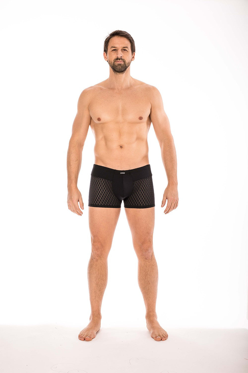 Boxer ajouré en losanges large ceinture Seduction noir Look Me