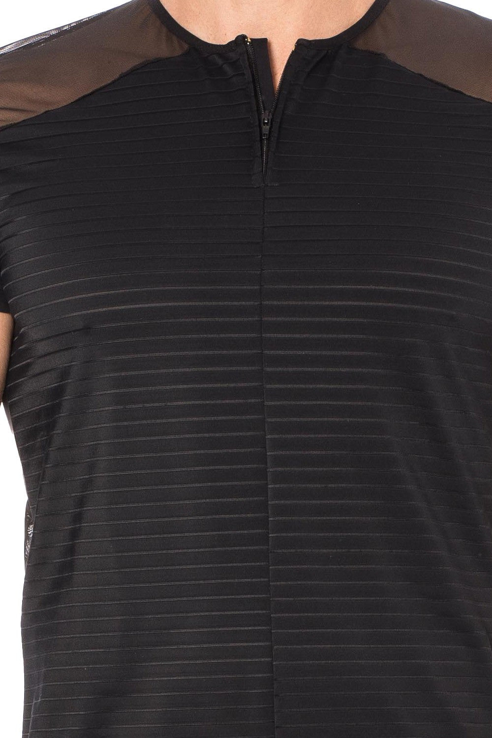 T-shirt homme rayé opaque et transparent dos voile Lace noir Look Me