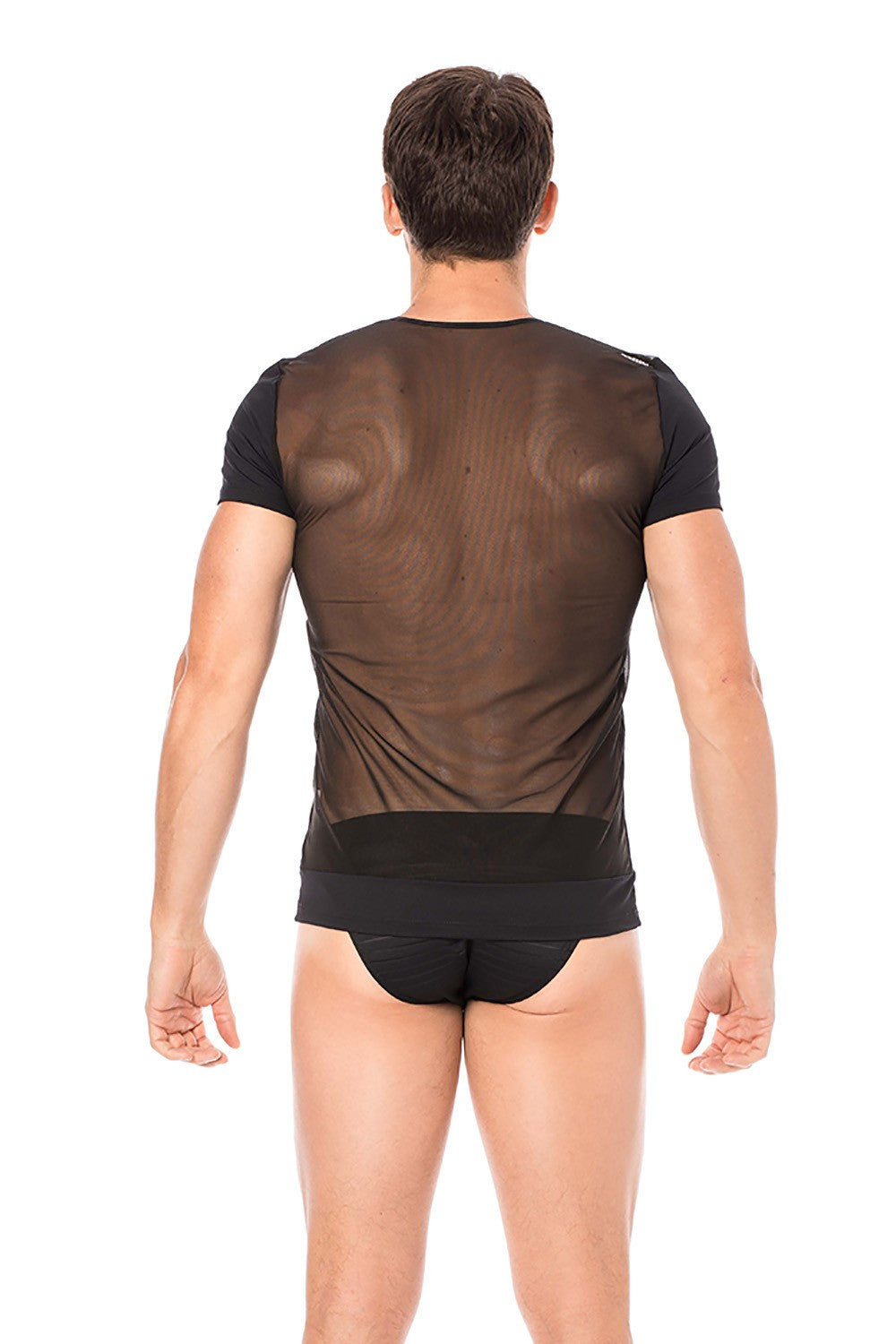T-shirt homme rayé opaque et transparent dos voile Lace noir Look Me