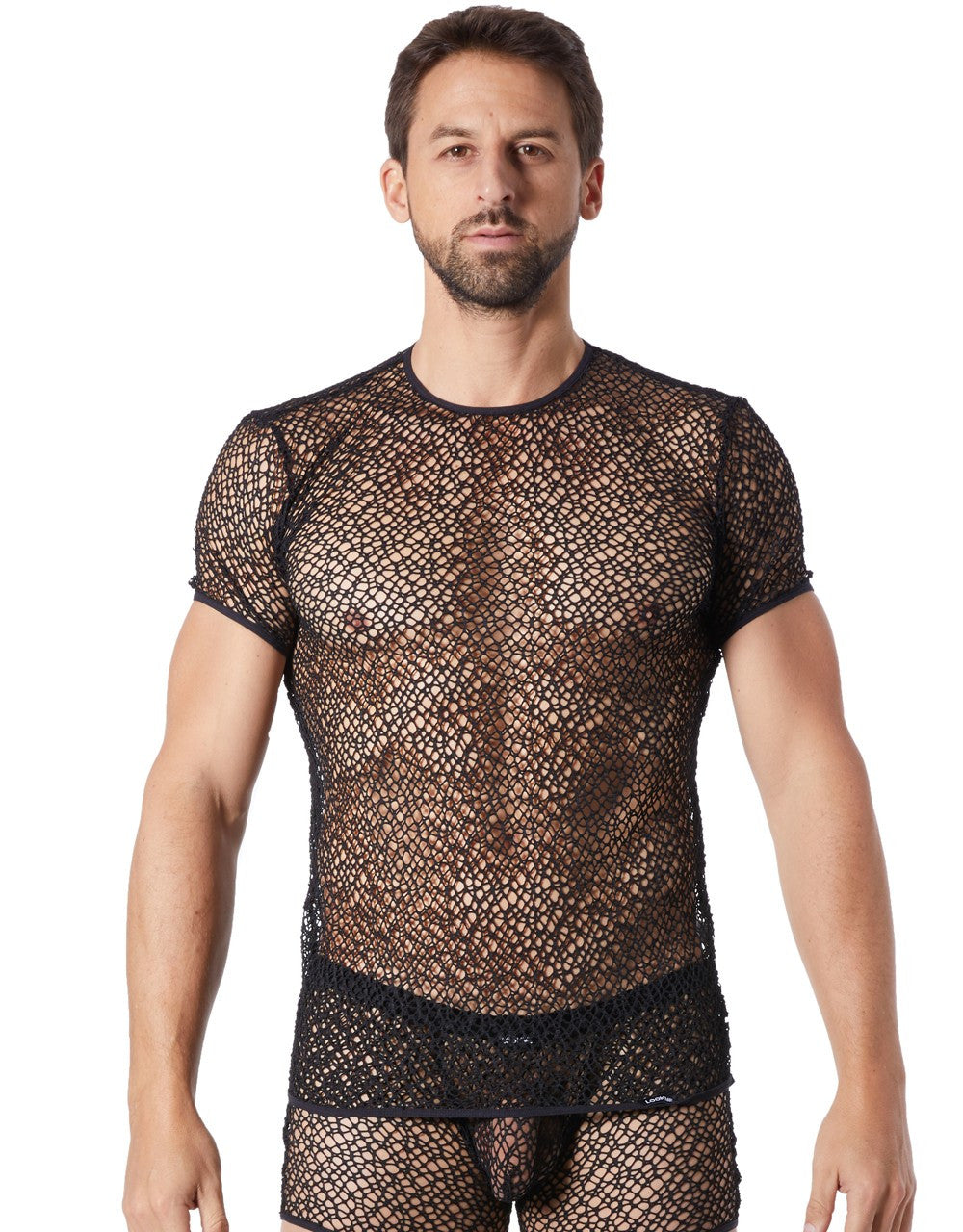 T-shirt homme en filet aux formes irrégulières noir Look Me