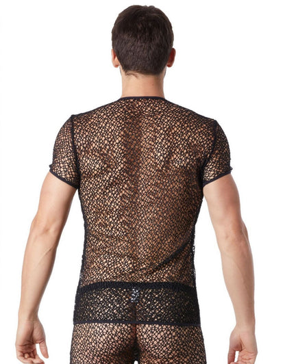 T-shirt homme en filet aux formes irrégulières noir Look Me