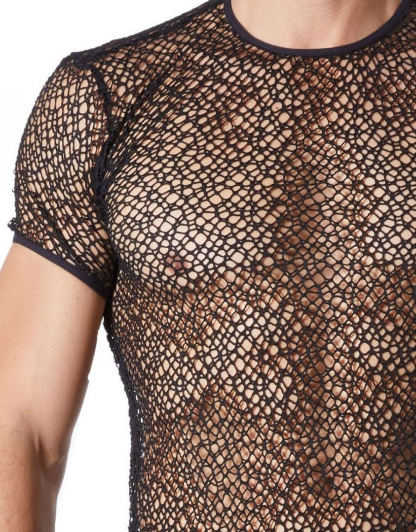 T-shirt homme en filet aux formes irrégulières noir Look Me