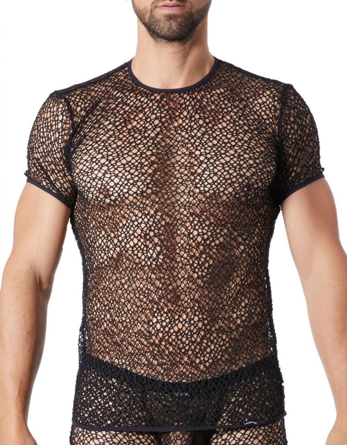 T-shirt homme en filet aux formes irrégulières noir Look Me