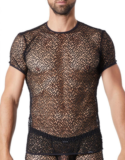 T-shirt homme en filet aux formes irrégulières noir Look Me