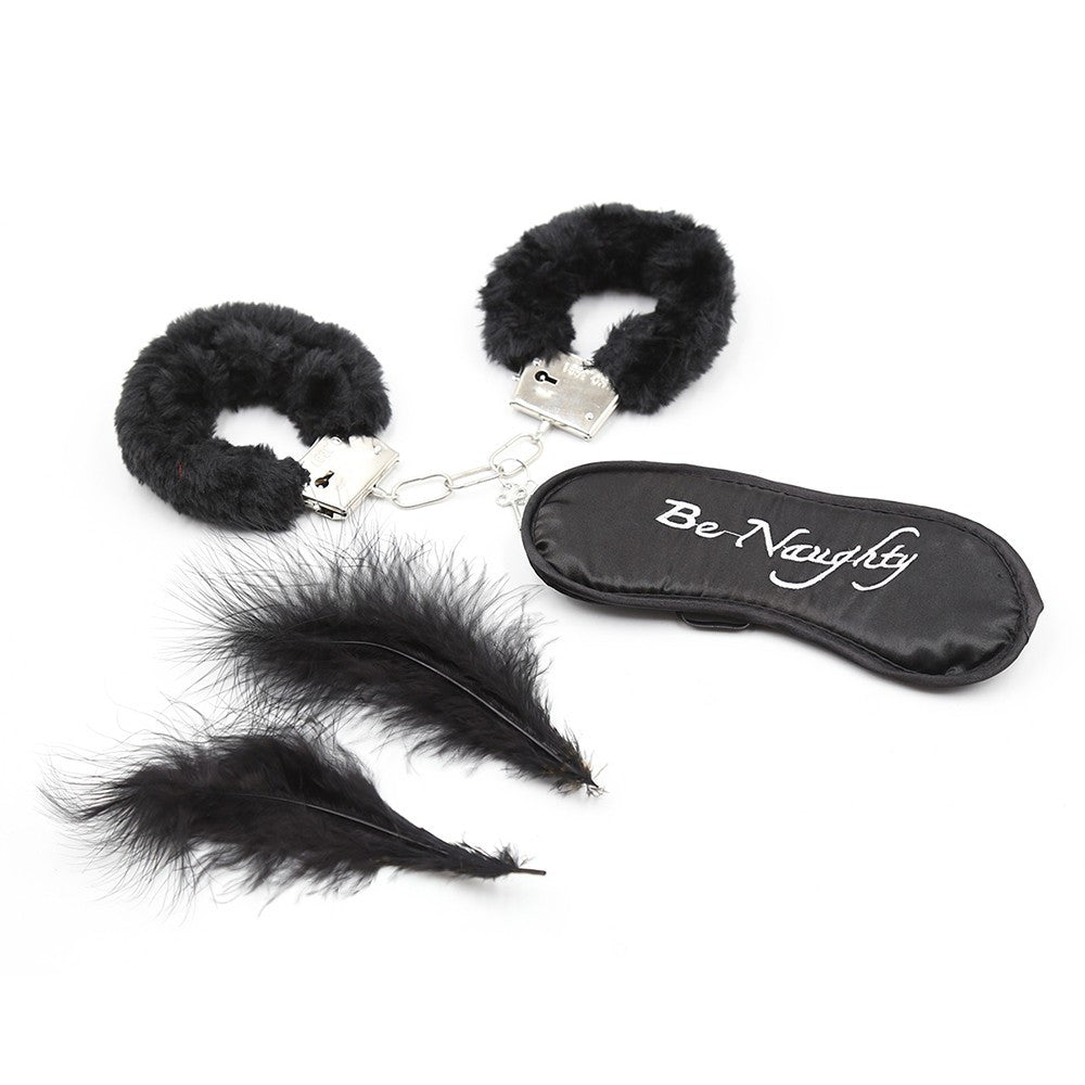 Kit coquin 4 pièces : Menottes, 1 plume et masque · Dreamy Fetish