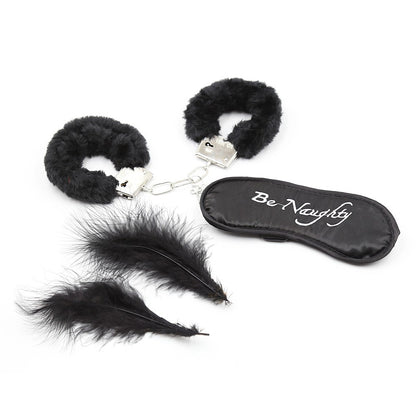 Kit coquin 4 pièces : Menottes, 1 plume et masque · Dreamy Fetish