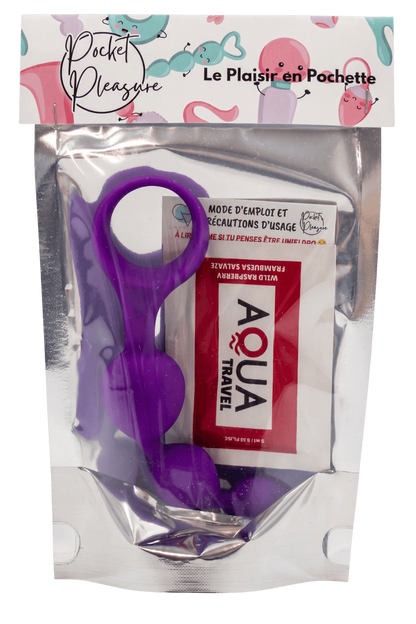 Chapelet anal 3 boules violet silicone 15 cm dosette lubrifiant · Pocket Pleasure · vue 2