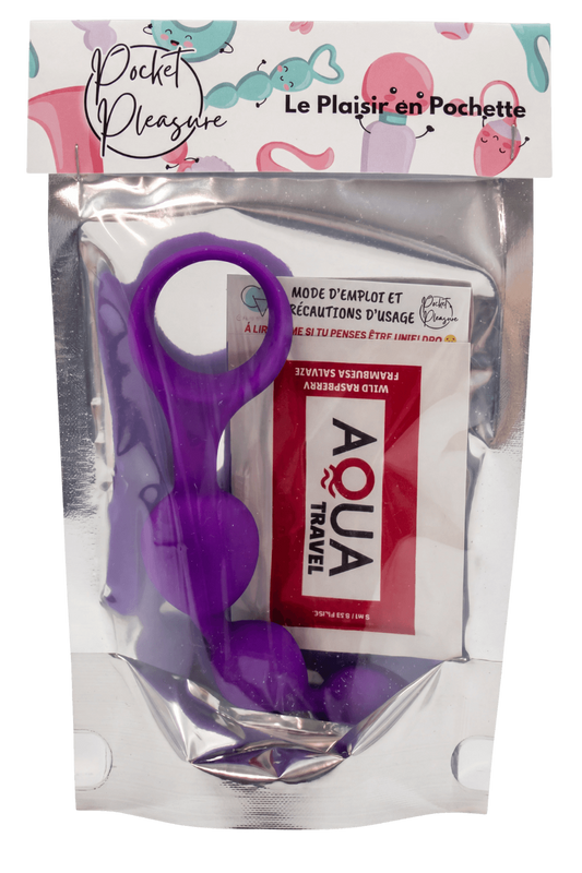 Chapelet anal 3 boules violet silicone 15 cm dosette lubrifiant · Pocket Pleasure · vue 2