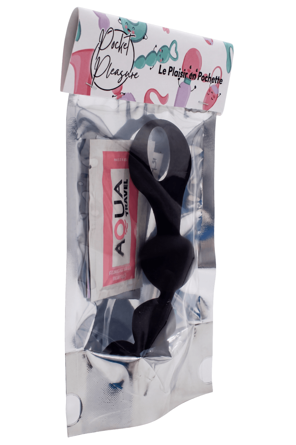 Chapelet anal 3 boules noir silicone 15 cm dosette lubrifiant · Pocket Pleasure · vue 4